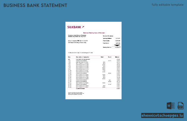 Pakistan Silkbank Firmenkontoauszug (Word- und PDF-Beispiel)